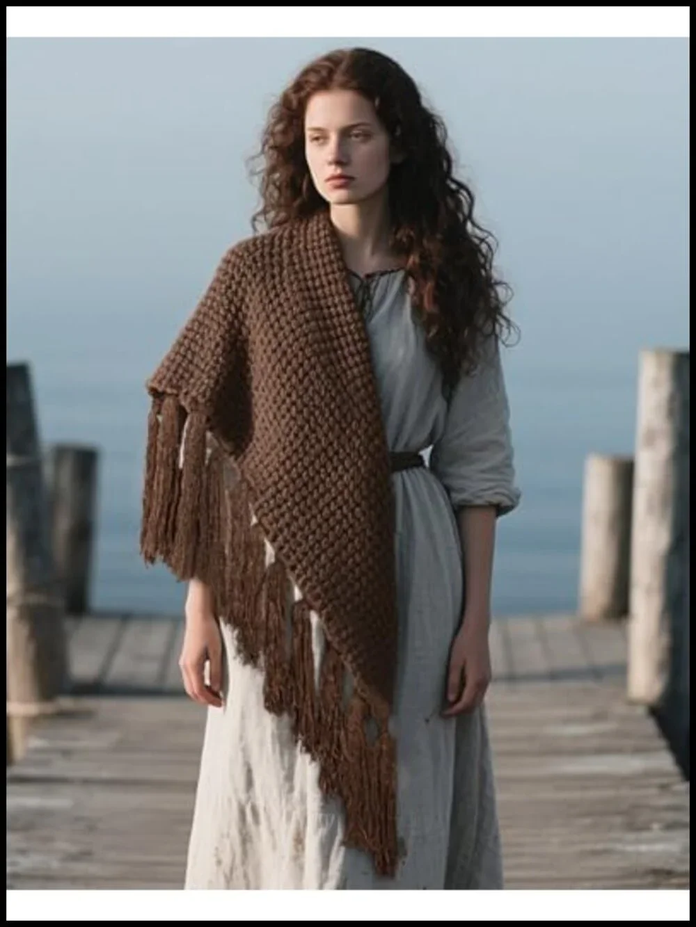 Knit Triangle Shawl Medieval Renaissance Wrap Scarf Cosplay LARP